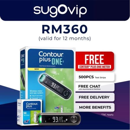 Sugo VIP Glucose Subscription Plan (Contour Plus One Meter x1 + Test Strip 500s + 12 Months Free Mobile Apps Tracking)